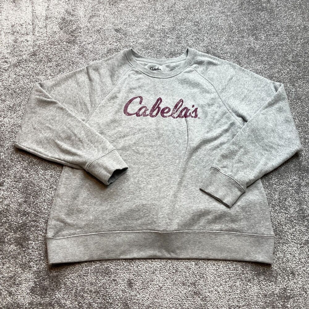 Cabela's Sweatshirt Womens Large Light Gray Pullover Soft Crew Sweater Adult